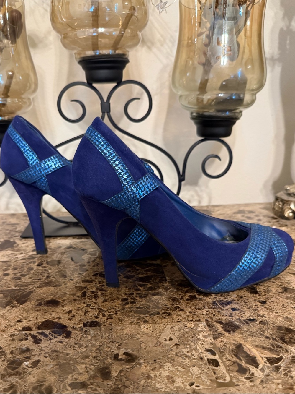 Charming Charlie Royal Blue Suede High Heel Pumps with Textured Trim